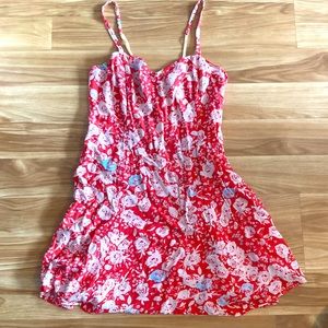Free People coral & light blue floral fitted dress